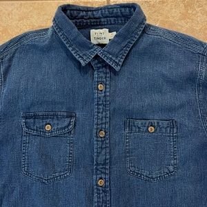 Huckberry Flint and Tinder Cotton Japanese Waffle Long Sleeve Shirt Blue, Sz M